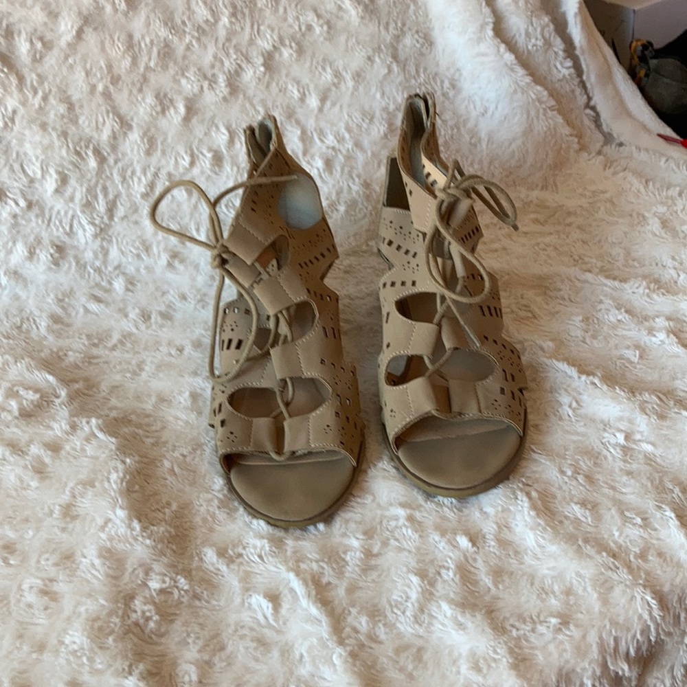 Treasure & Bond Shoes Treasure & Bond Layla Block Heel Lace Up Sandal-Tan-4
